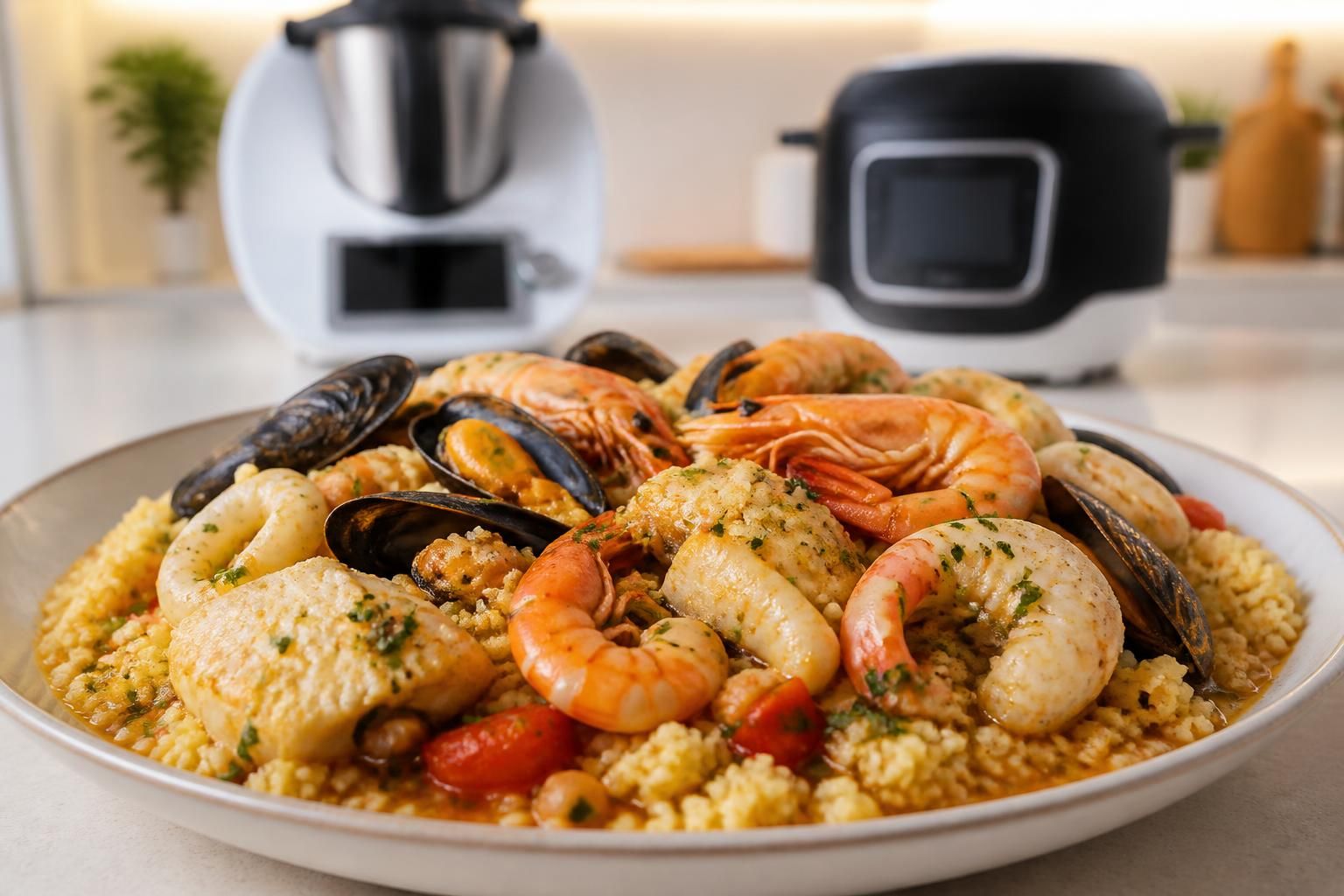 découvrez des recettes faciles de couscous de la mer à préparer rapidement avec votre thermomix ou cookeo. savourez un plat gourmand alliant saveurs marines et simplicité.