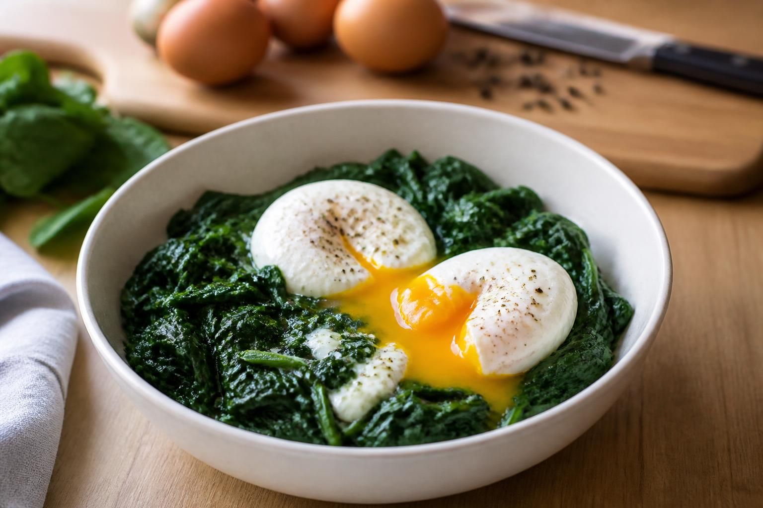 découvrez notre recette d'épinards aux œufs, un plat savoureux et facile à préparer pour un repas équilibré et rapide.
