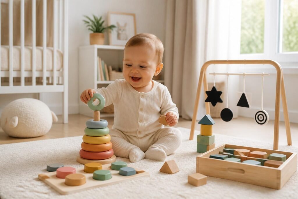 découvrez des idées cadeau pour bébé de 6 mois, fille ou garçon, incluant des jouets et accessoires montessori adaptés à leur développement.