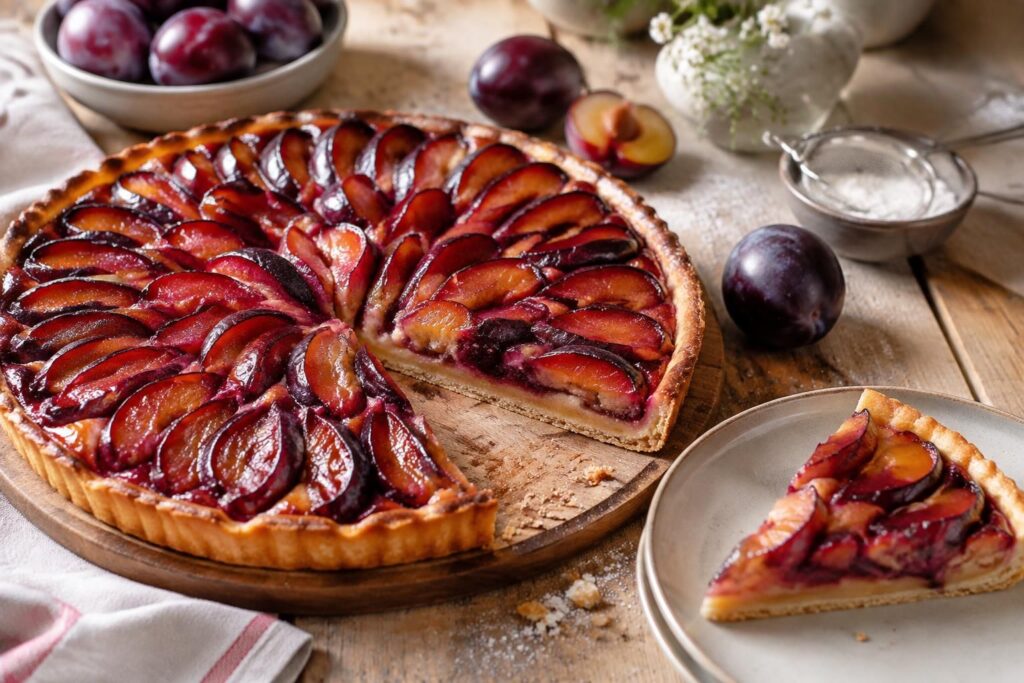préparez facilement une délicieuse tarte aux prunes, rapide à réaliser et idéale pour un dessert fruité et savoureux.