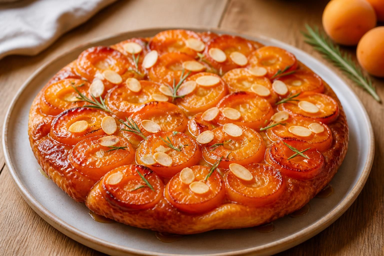 découvrez la recette facile de la tatin d’abricots au caramel, sublimée par une touche de romarin ou des amandes croquantes, idéale pour un dessert gourmand et original.